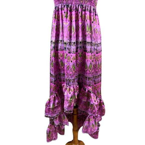 Classique Pink Purple Strapless Maxi Dress S Boho Ruffle Festival Y2K Vibes - Picture 3 of 6